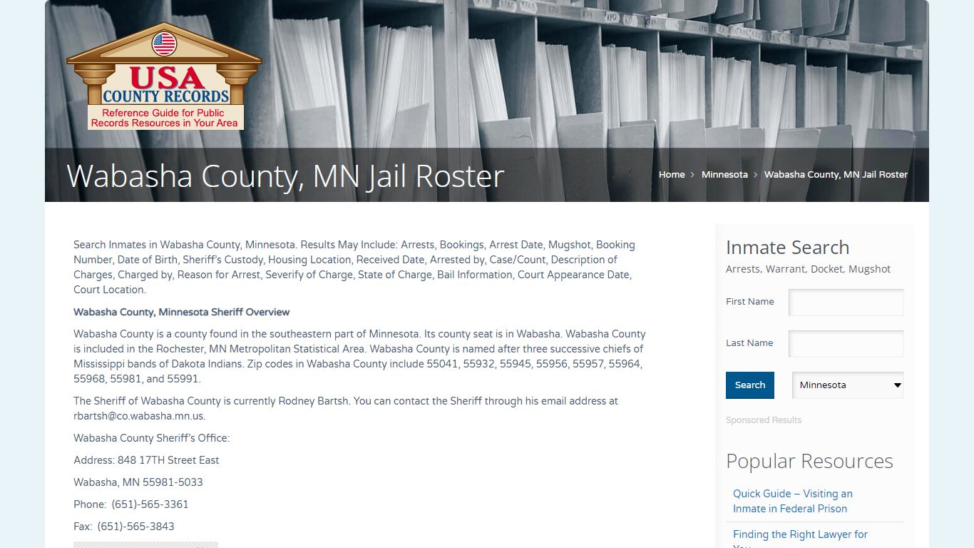 Wabasha County, MN Jail Roster | Name Search
